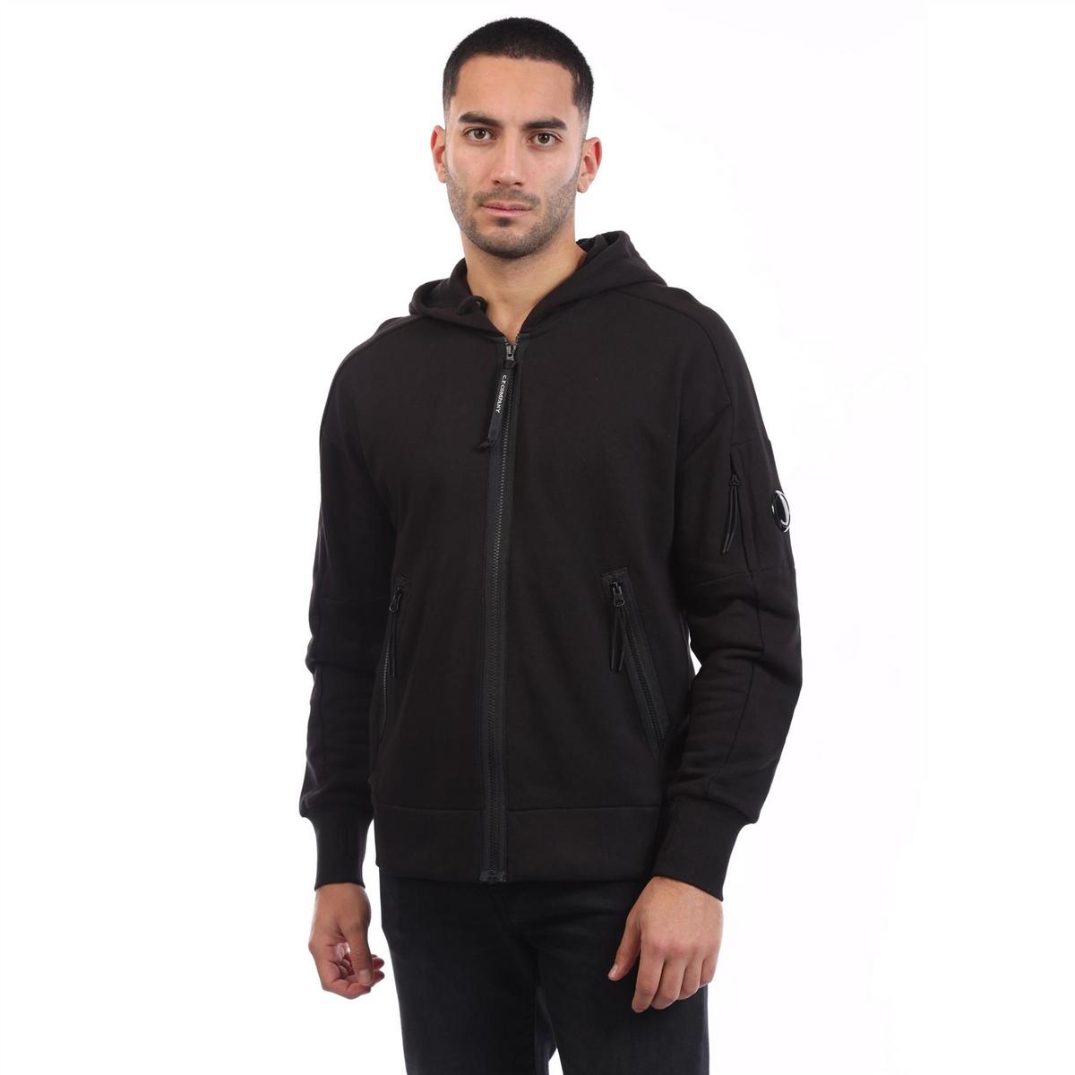 Diagonal Raised Fleece Lens Zip Hoodie