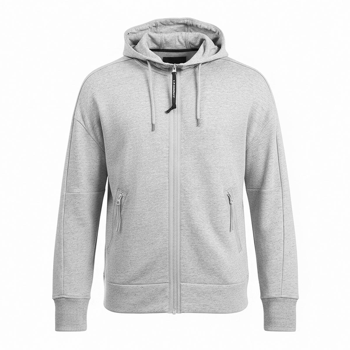 Diagonal Raised Fleece Lens Zip Hoodie